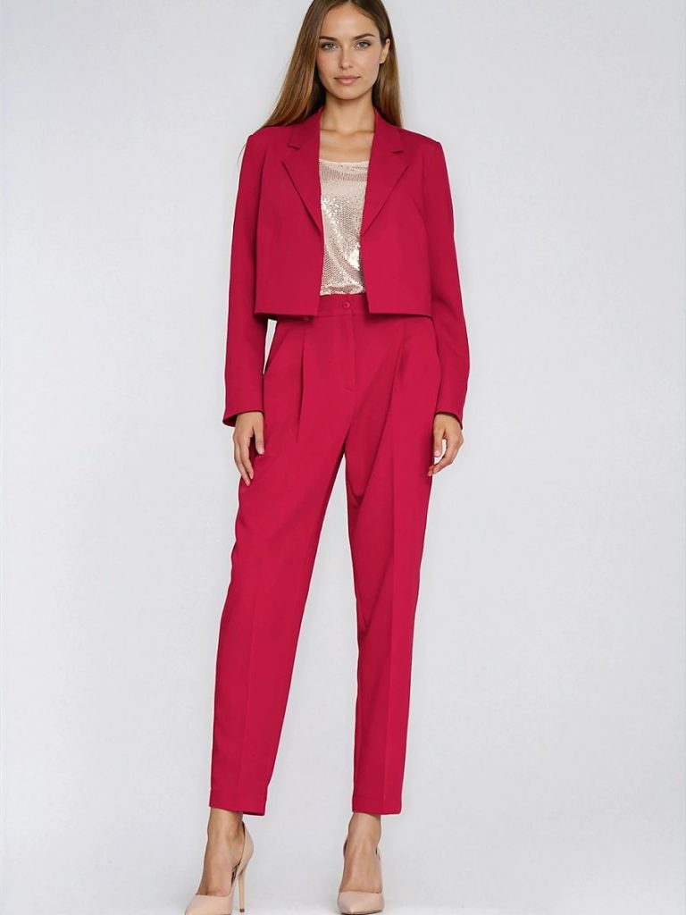 Blazer rouge femme ouvert coupe raccourcie manches longues — vue 1