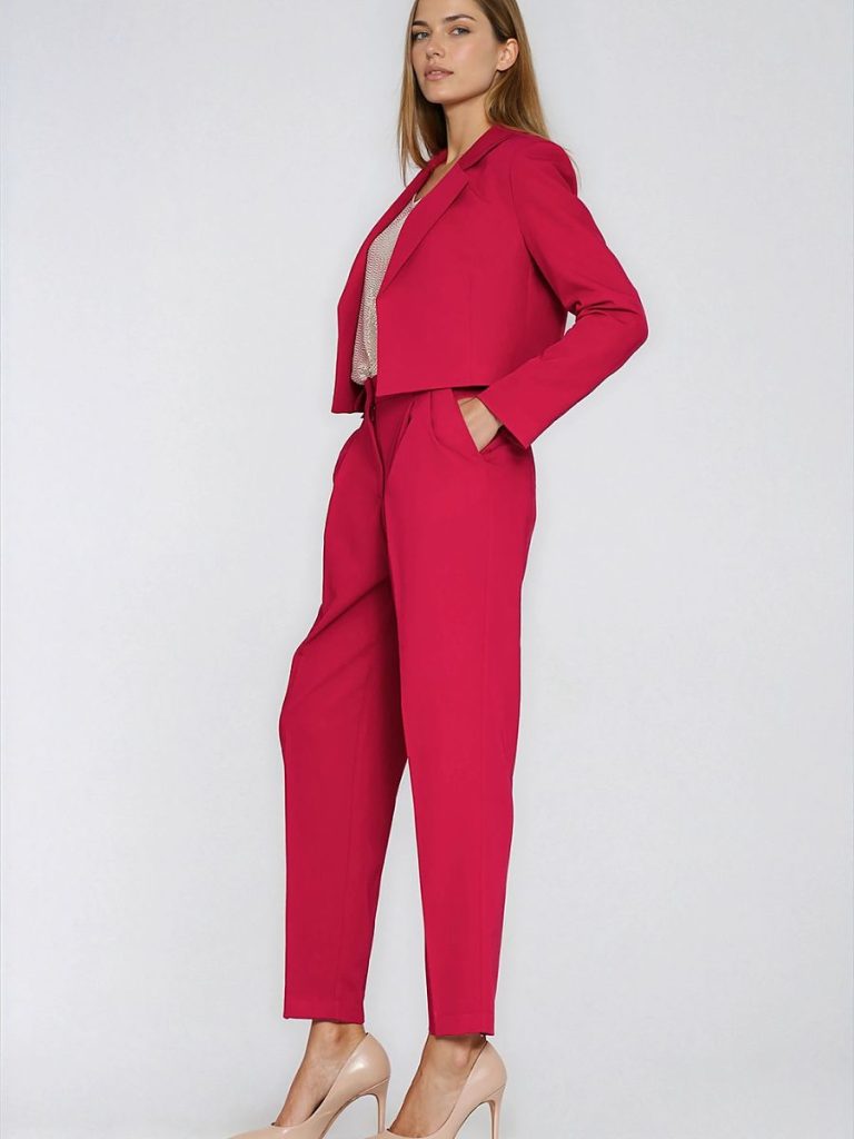 Blazer rouge femme ouvert coupe raccourcie manches longues — vue 3