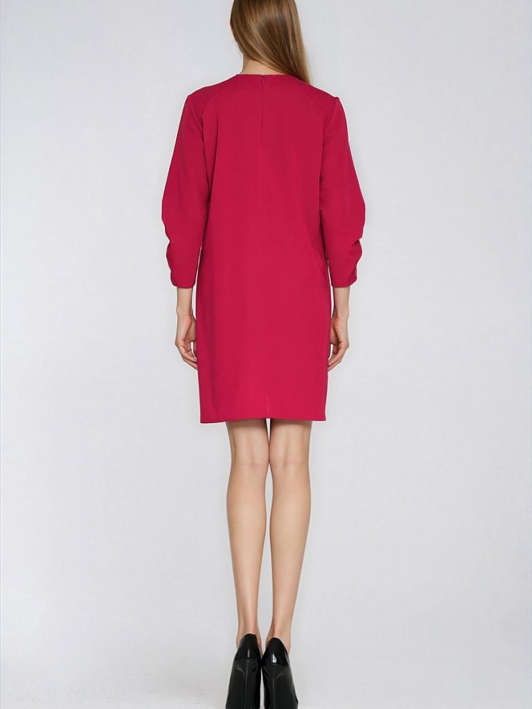 Robe Léa rouge fluide coupe A manches 3/4 col rond — vue 2