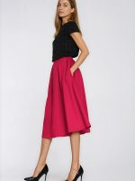 Jupe midi plissée Léa grise, taille marquée, vue de face — vue 1