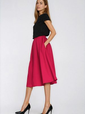 Jupe midi plissée Léa grise, taille marquée, vue de face — vue 1