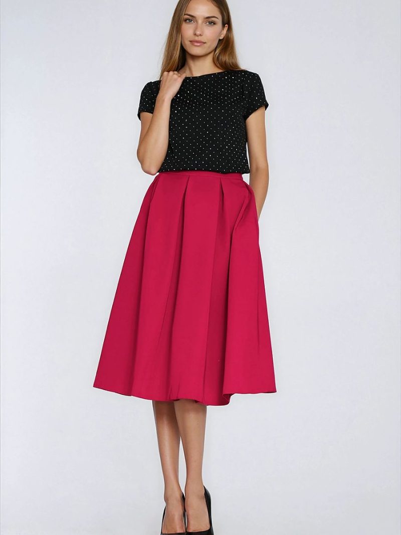 Jupe midi plissée Léa grise, taille marquée, vue de face — vue 3