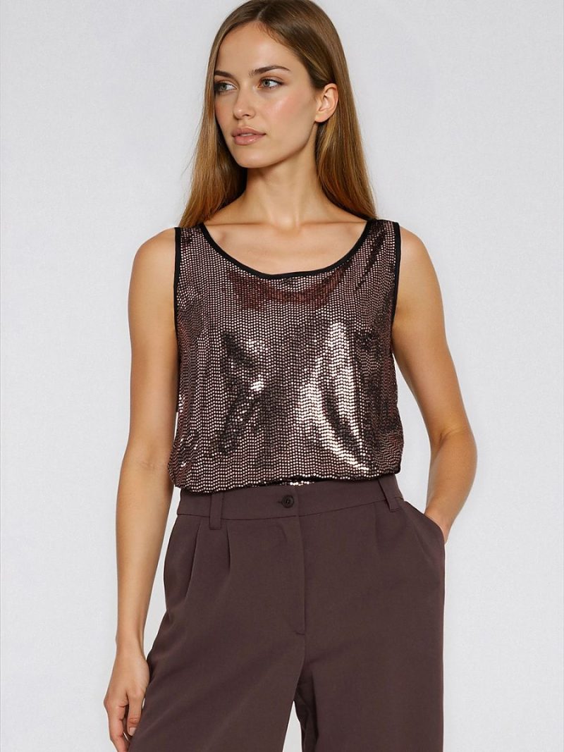 Chemisier sans manches avec paillettes scintillantes, coupe régulière élégante — vue 3