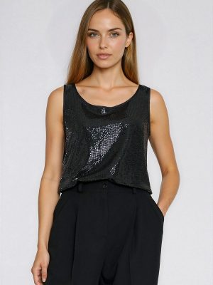 Chemisier sans manches Soline à sequins, décolleté rond, coupe régulière