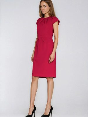 Robe crayon Josée manches cape plis subtils décolleté rond — vue 1