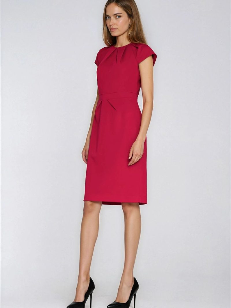 Robe crayon Josée manches cape plis subtils décolleté rond — vue 1