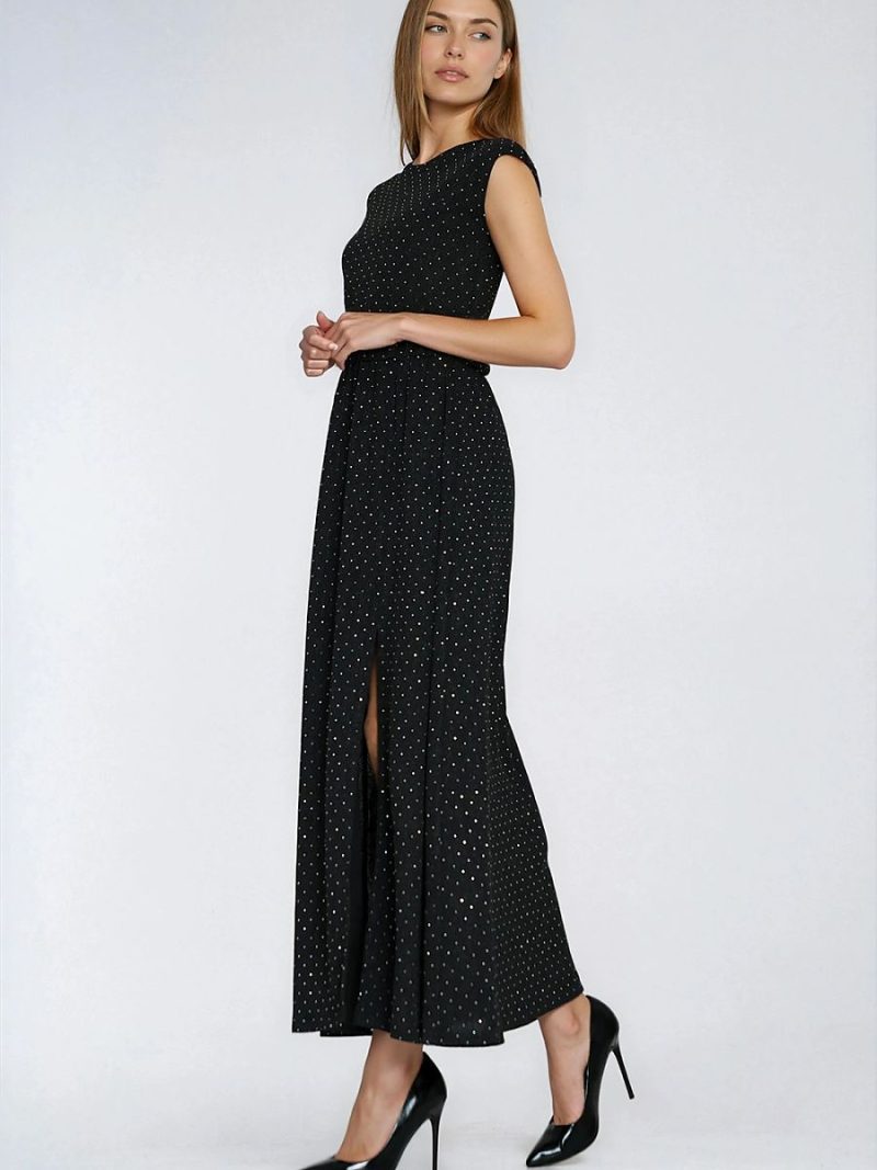 Robe de soirée paillettes dos enveloppe fente frontale maxi — vue 3