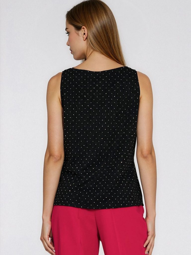 Blouse sans manches multicouleur avec strass argentés, encolure ronde — vue 2