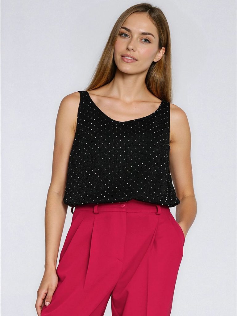 Blouse sans manches multicouleur avec strass argentés, encolure ronde — vue 3