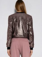 Sweatshirt femme gris paillettes collées fermeture éclair — vue 2