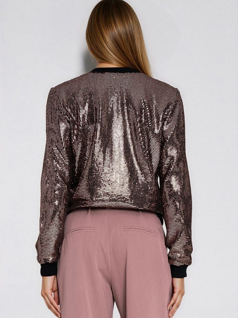 Sweatshirt brun paillettes fermeture éclair coupe régulière — vue 2