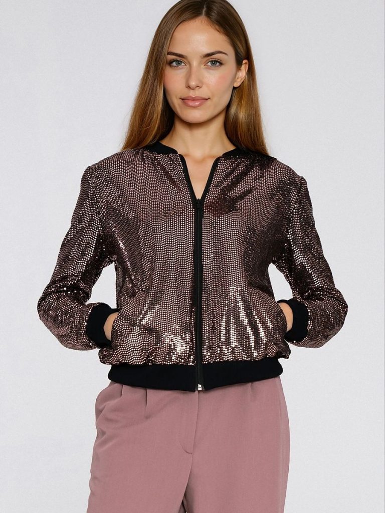 Sweatshirt brun paillettes fermeture éclair coupe régulière — vue 3