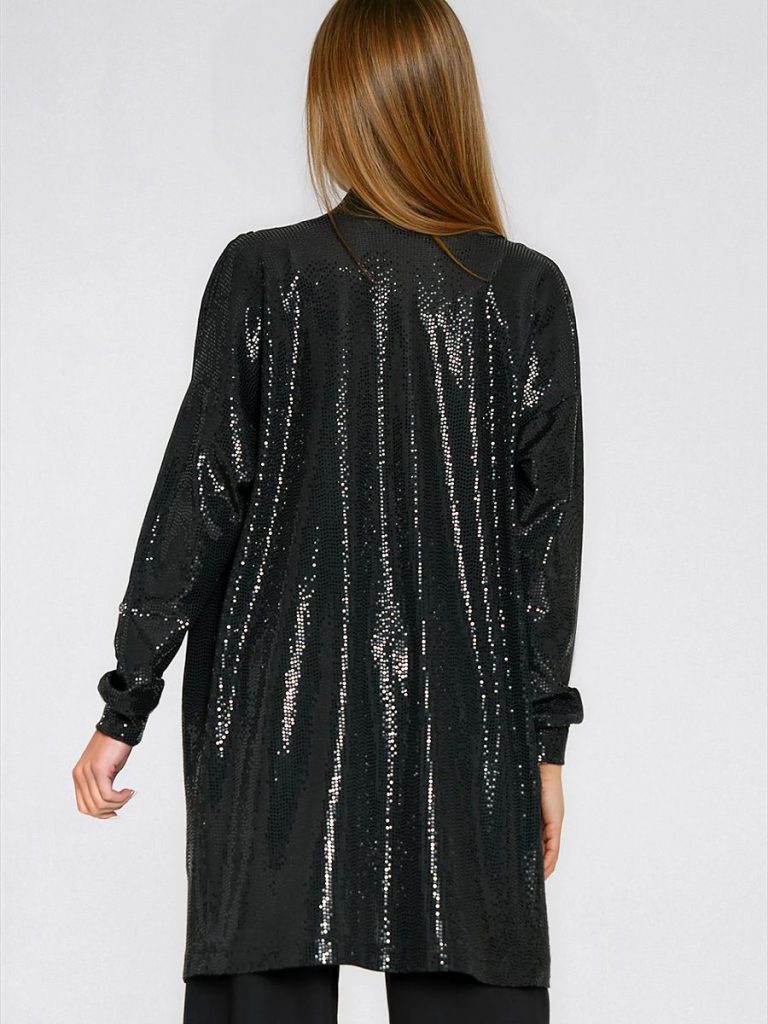 Blazer noir à sequins oversize, manches longues élastiques — vue 2