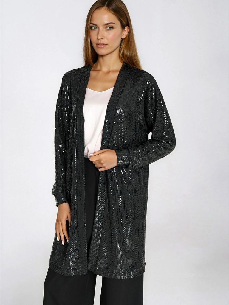 Blazer noir à sequins oversize, manches longues élastiques — vue 3