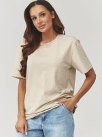 T-shirt femme coton manches trois-quarts, coupe cintrée, encolure arrondie