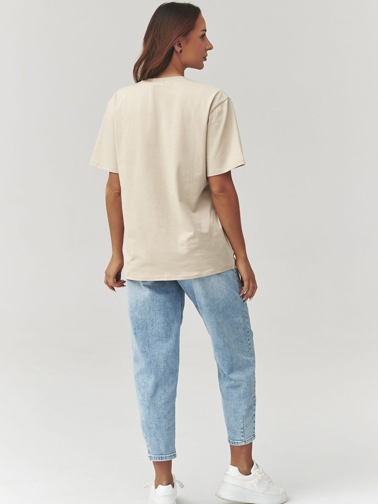 T-shirt beige manches trois-quarts coupe cintrée femme — vue 2
