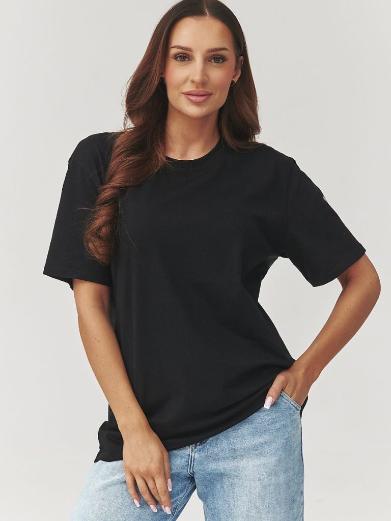 T-shirt femme Léa noir coton manches 3/4 retroussables