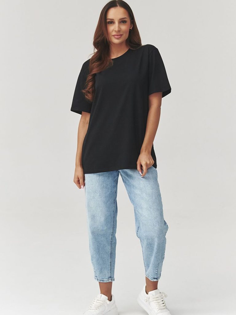 T-shirt femme Léa noir coton manches 3/4 retroussables — vue 1