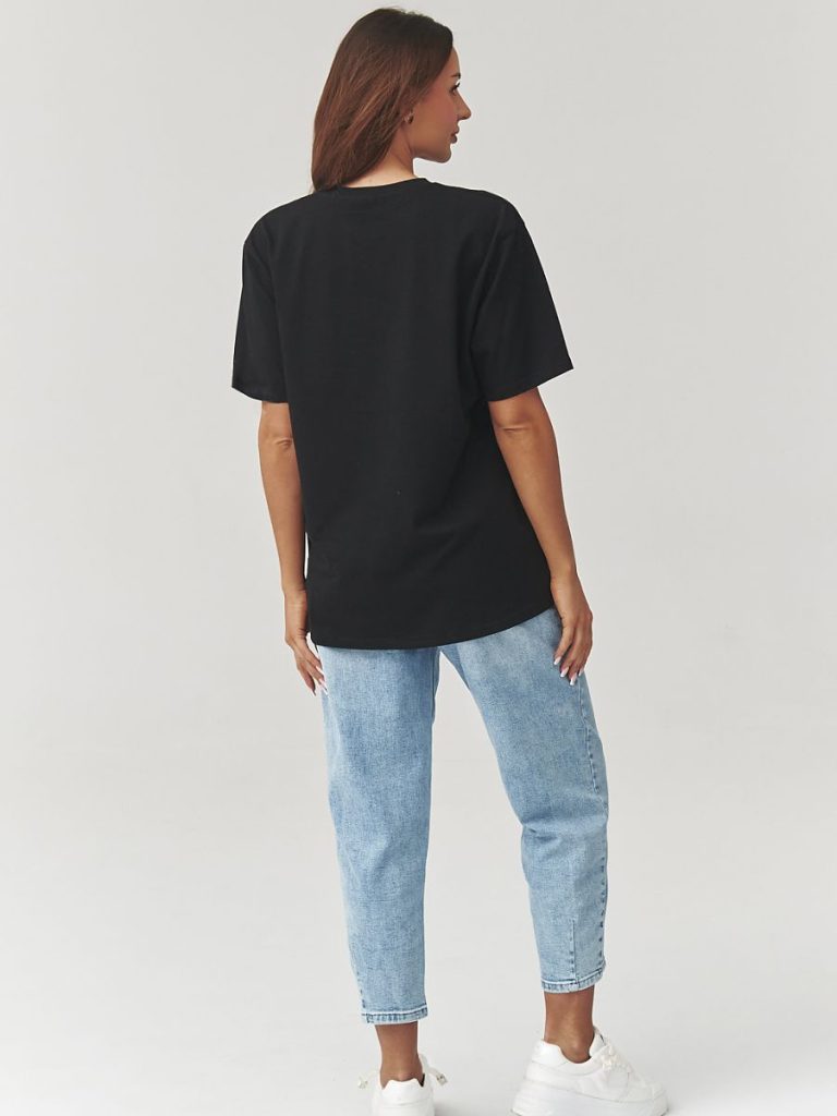 T-shirt femme Léa noir coton manches 3/4 retroussables — vue 2