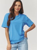 T-shirt coton manches 3/4, coupe fluide épurée, décolleté rond