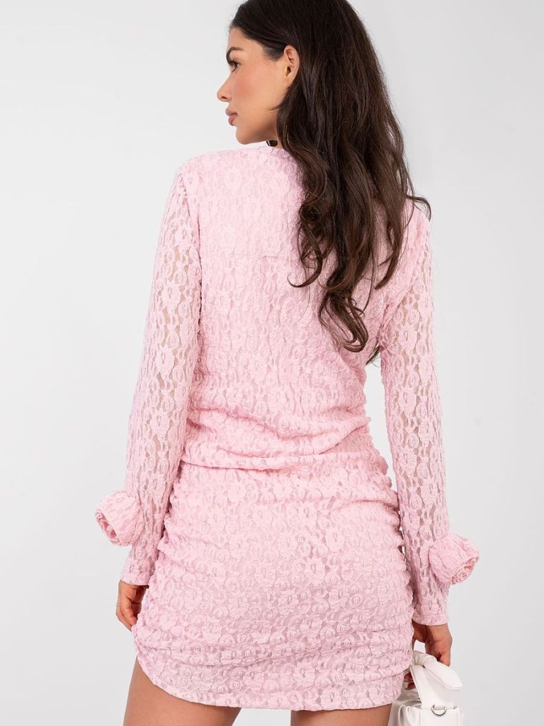 Robe Elena en dentelle florale rosé, coupe crayon, manches longues — vue 3