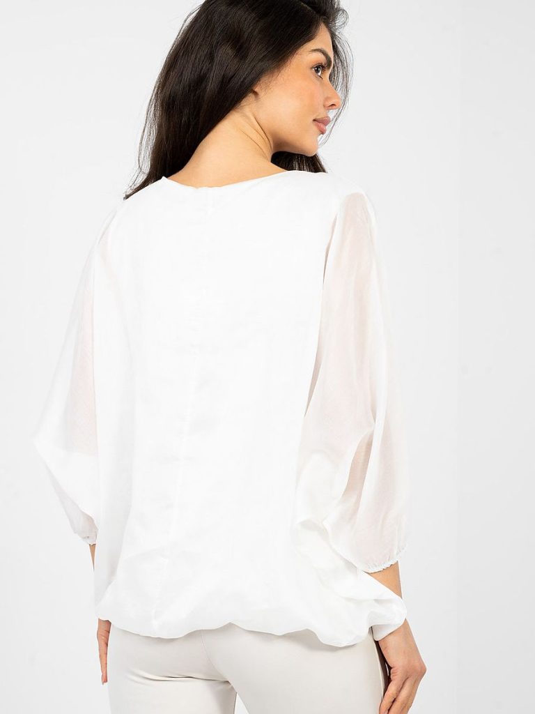 Chemisier blanc tencel avec manches 3/4 et décolleté rond intemporel — vue 2