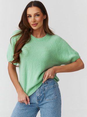 Pull femme oversize manches mi-courtes col rond beige