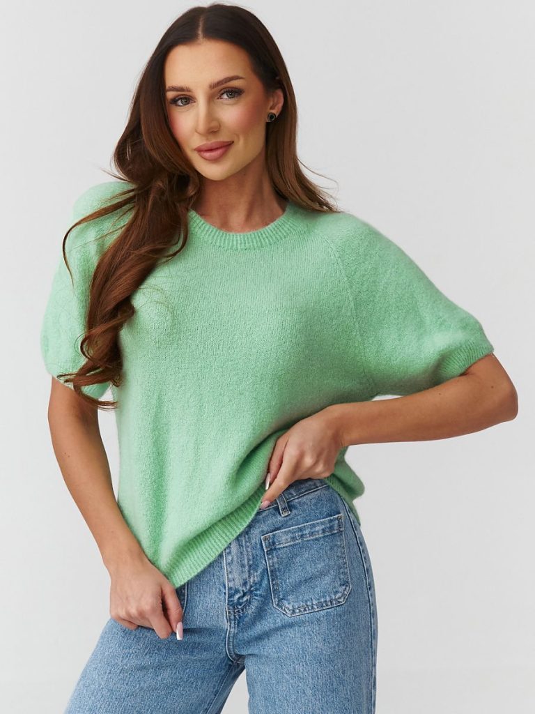 Pull Élise vert oversize manches mi-courtes col rond