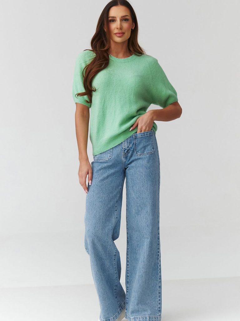 Pull Élise vert oversize manches mi-courtes col rond — vue 1