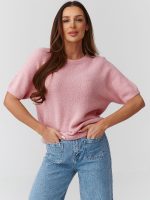 Pull femme manches courtes coupe ample encolure ronde