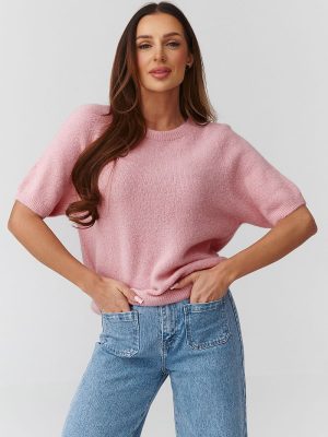 Pull femme manches courtes coupe ample, encolure ronde classique