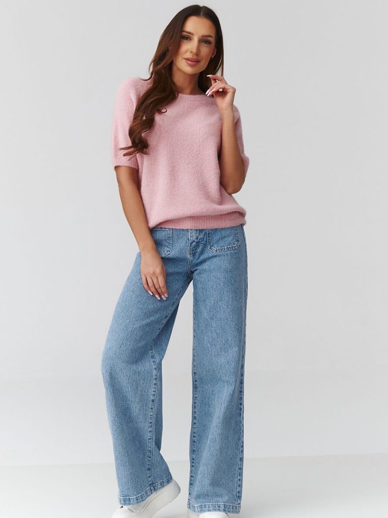 Pull Romane rosé manches courtes coupe ample femme — vue 1