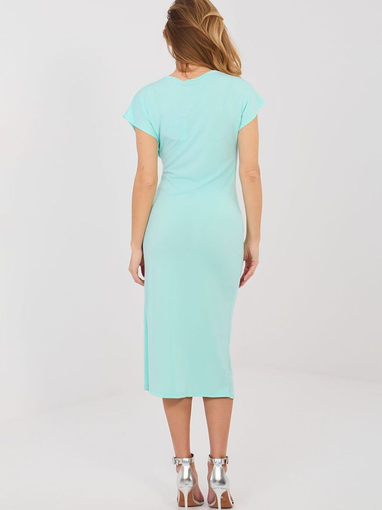Robe cocktail midi Lucie avec plis décorés, décolleté rond, manches courtes — vue 1