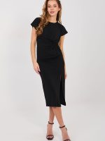 Robe cocktail crayon drapée avec fente latérale, manches courtes