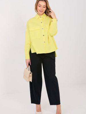 Chemise Léa coton stretch beige col classique poches plaquées