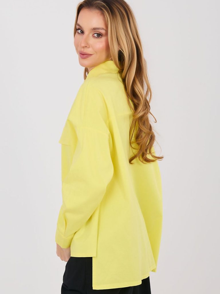 Chemise Léa jaune en coton stretch, col classique poches plaquées — vue 1