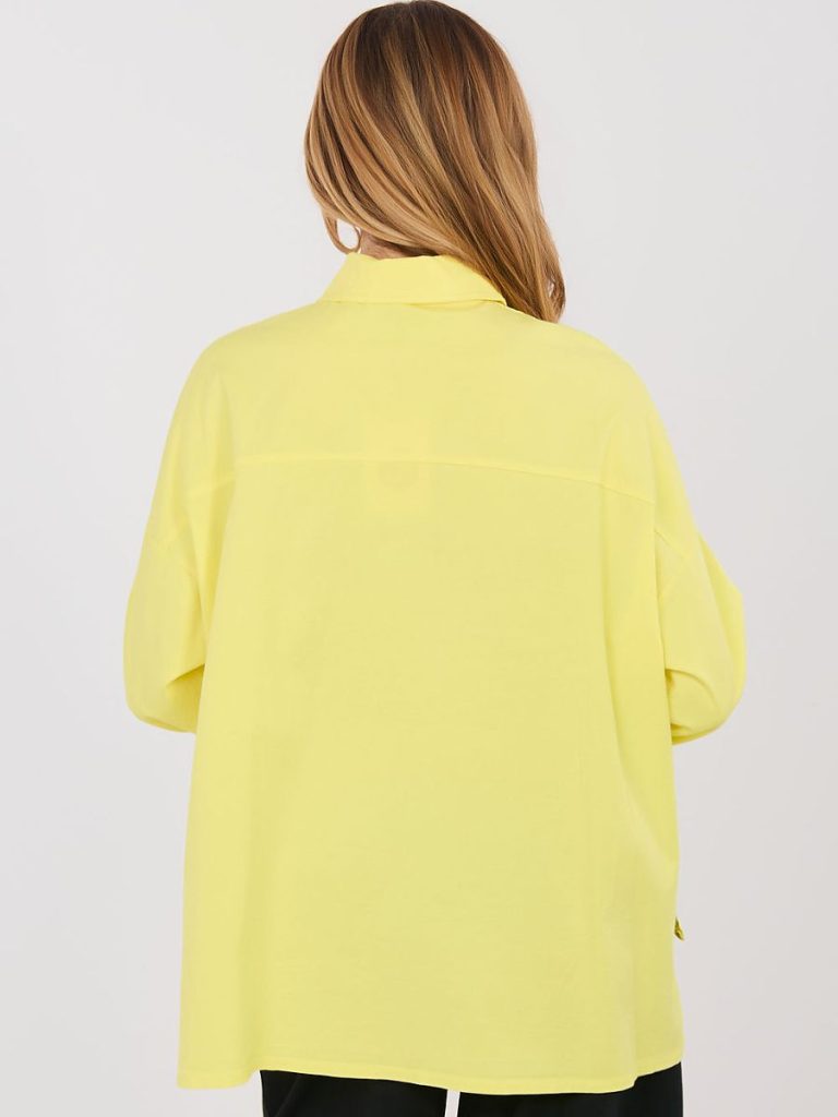 Chemise Léa jaune en coton stretch, col classique poches plaquées — vue 2