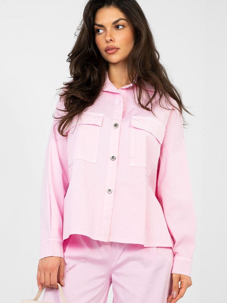 Chemise rosé coton stretch col classique manches longues femme