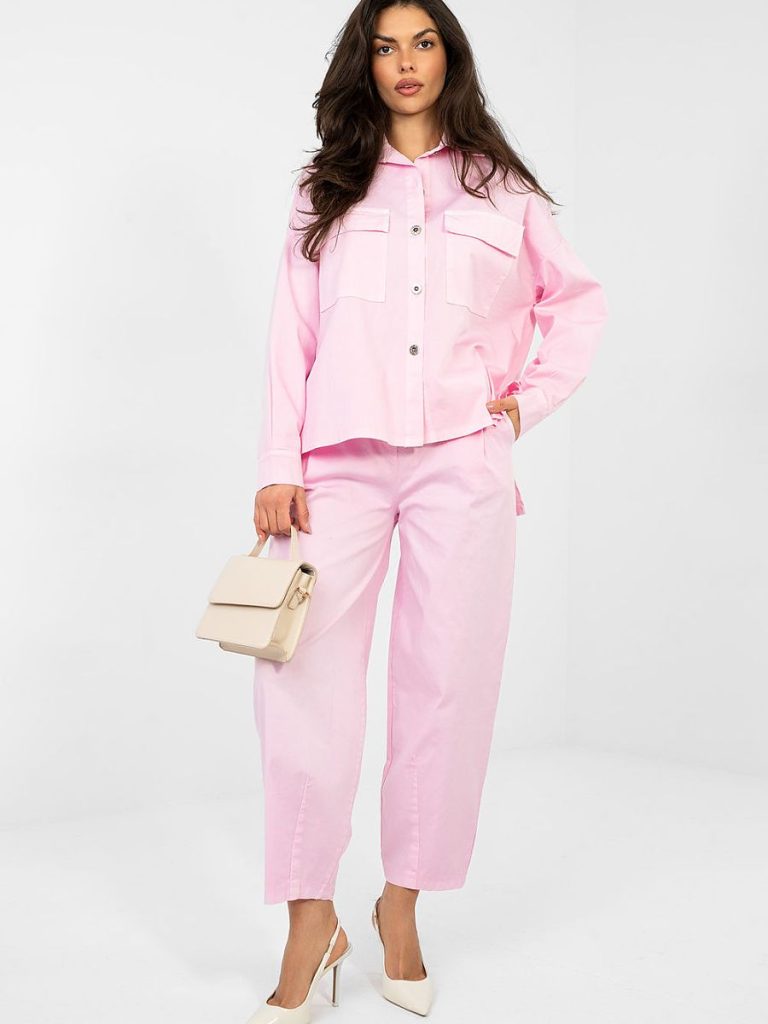 Chemise rosé coton stretch col classique manches longues femme — vue 1
