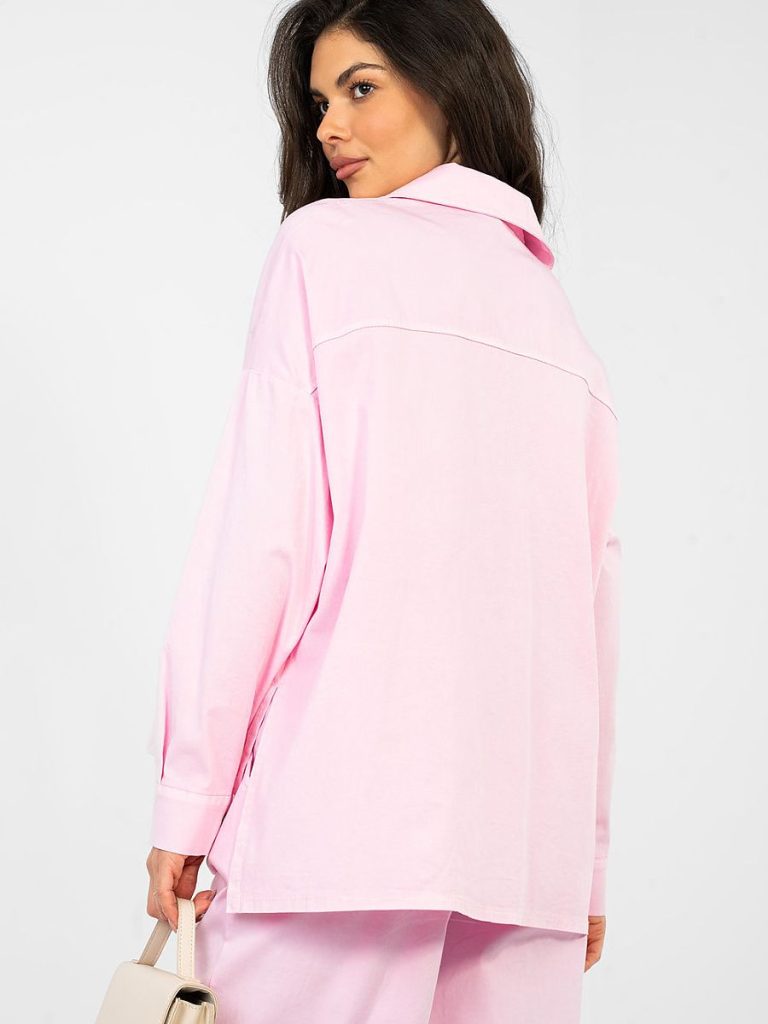 Chemise rosé coton stretch col classique manches longues femme — vue 2