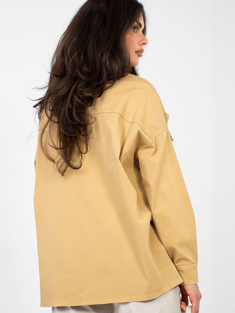 Chemise Léa beige en coton stretch, col classique, manches longues — vue 2