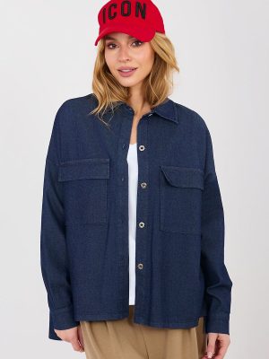 Chemise denim femme manches longues col classique poches