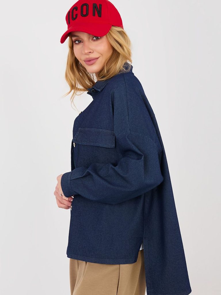 Chemise denim Léa bleu, manches longues, col classique boutonnée — vue 3