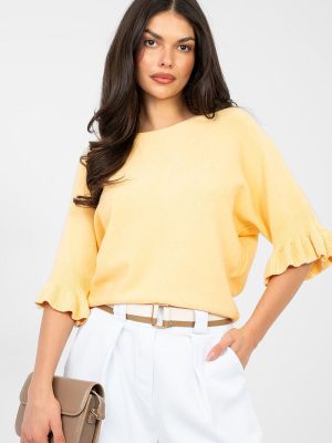 Pull femme Éva couleur unie, manches 3/4 volantées, col rond
