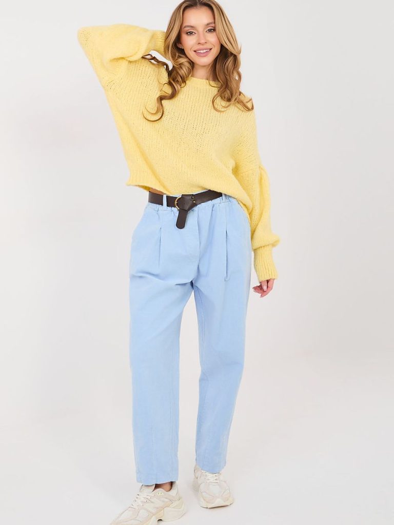 Pull femme manches bouffantes jaune col roulé élégant — vue 1