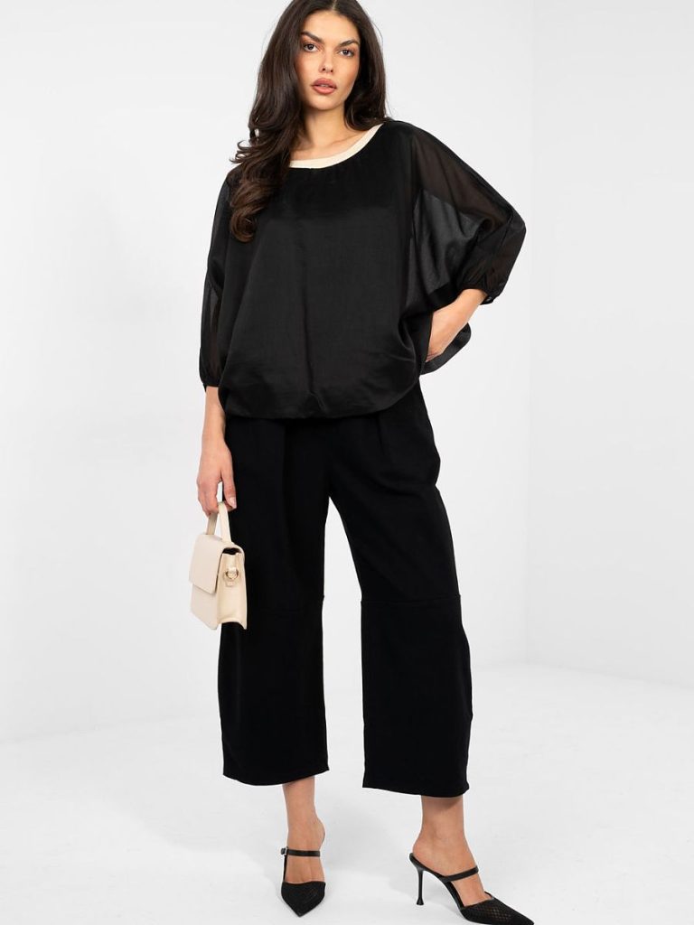 Blouse Mila noir col rond manches 3/4 tencel femme — vue 1