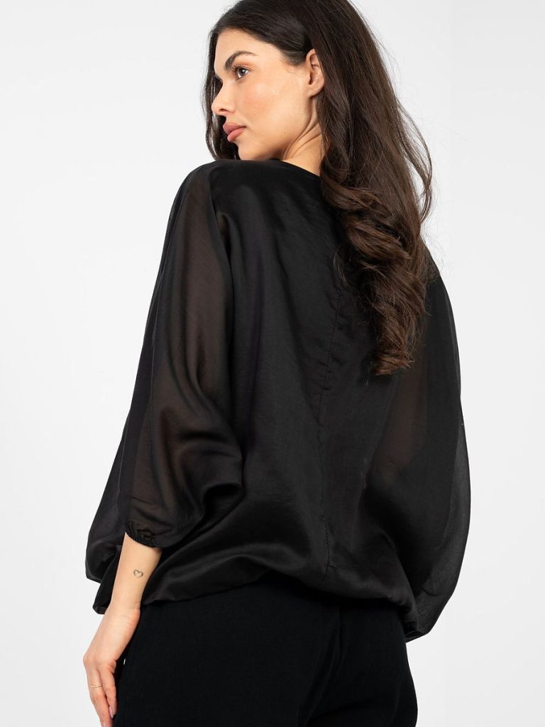 Blouse Mila noir col rond manches 3/4 tencel femme — vue 2