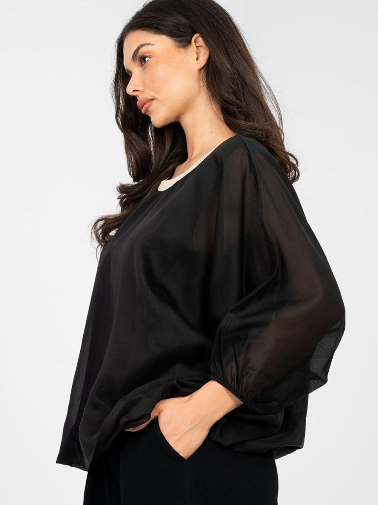 Blouse Mila noir col rond manches 3/4 tencel femme — vue 3