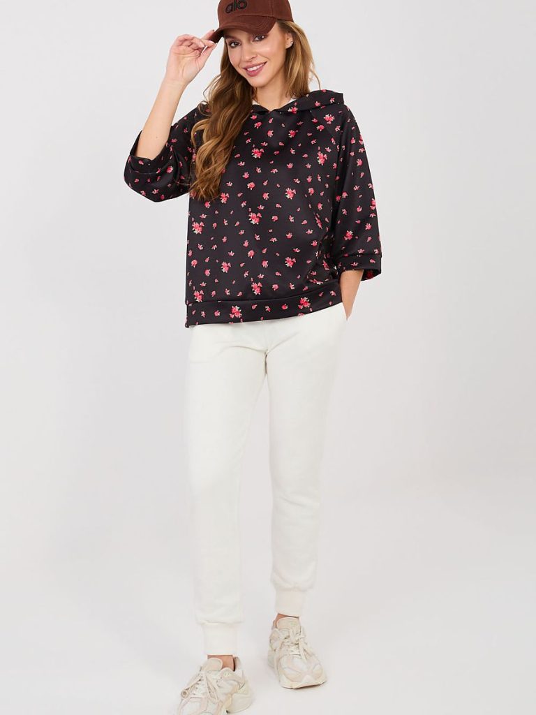 Sweatshirt femme manches 3/4 imprimé floral multicouleur coupe droite — vue 1