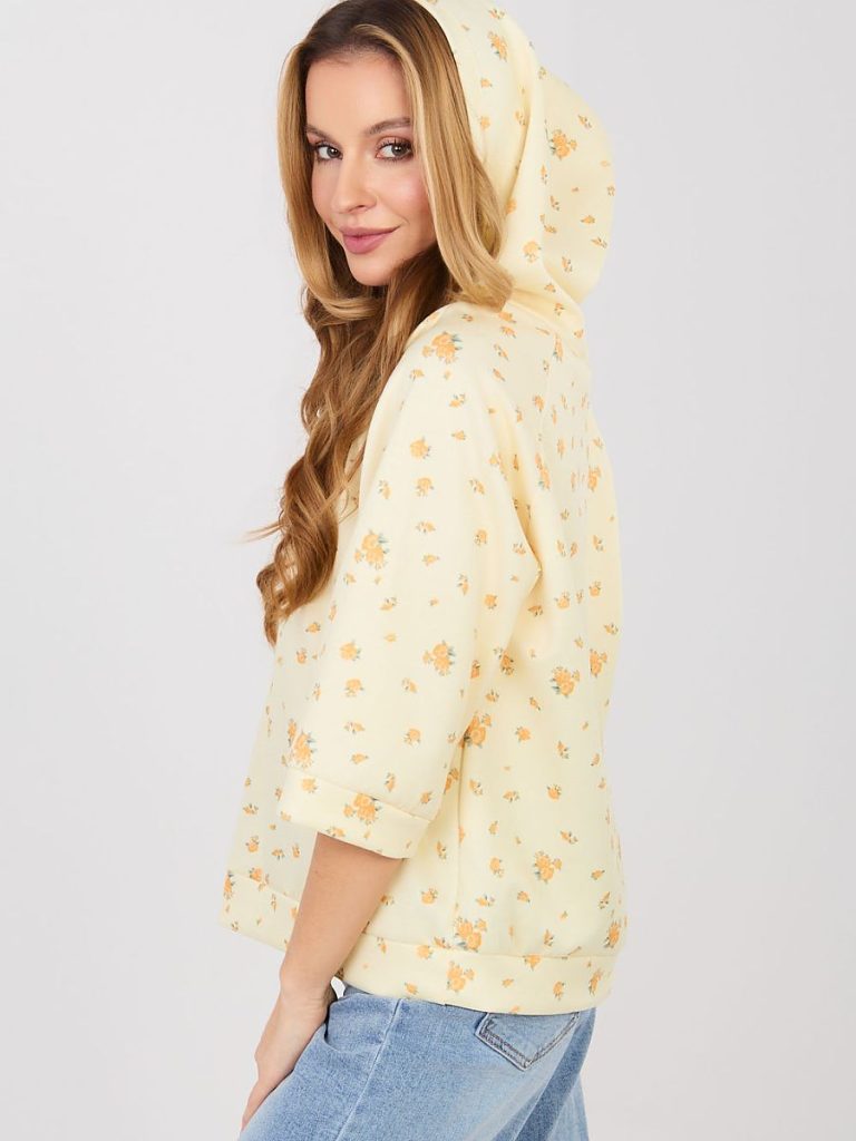 Sweatshirt beige motifs floraux manches 3/4 femme — vue 1